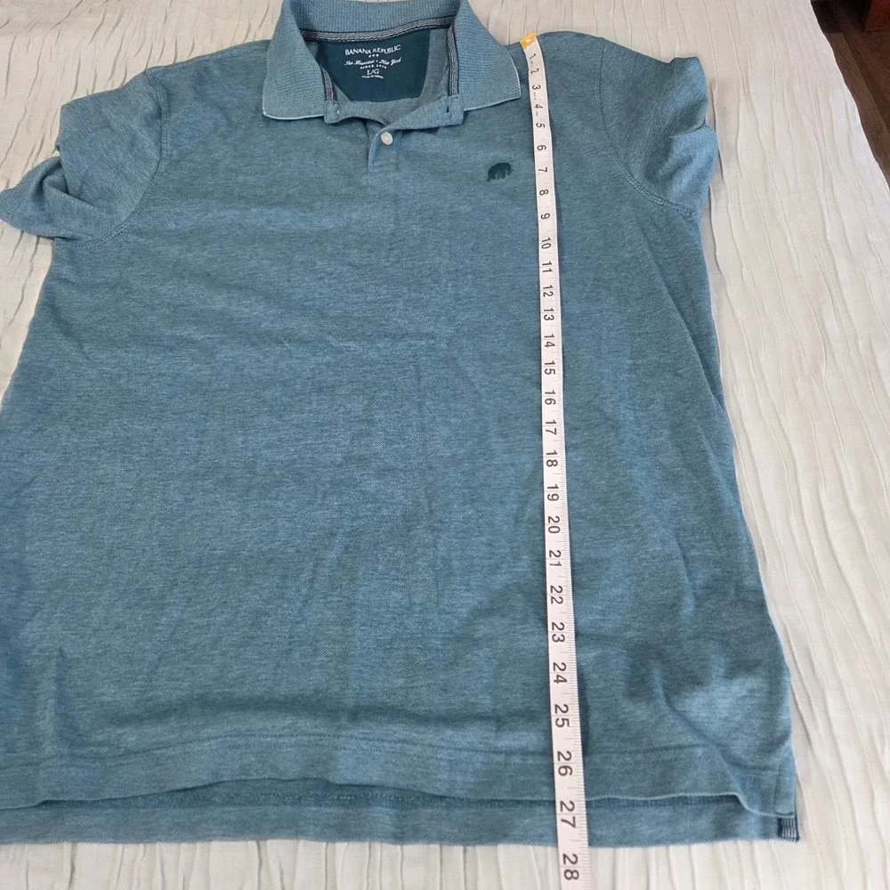 Banana Republic Mens Polo Shirt Large L Blue Teal Short Sleeve Cotton